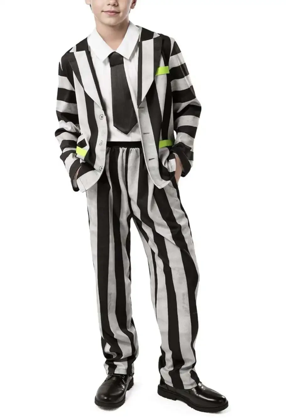 Beetlejuice Kids Halloween Costume Size Medium 8-10 yrs  Vertical Striped New